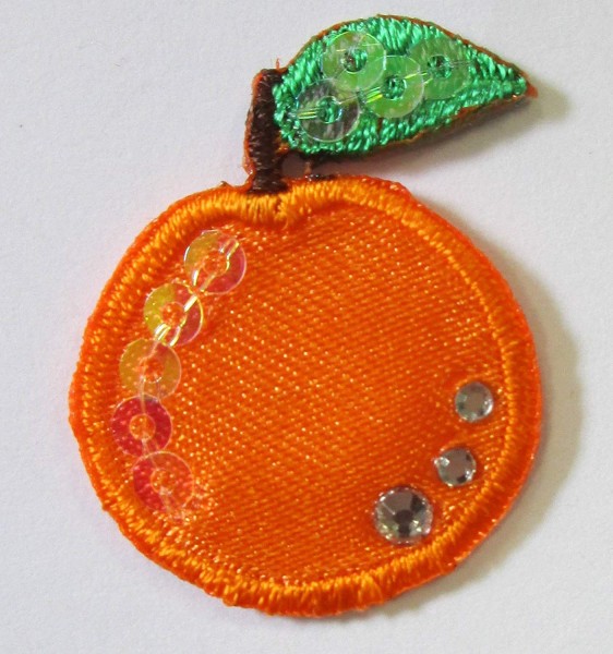 Applikation orange mit Strasssteinchen und Pailletten 20 x 30 mm