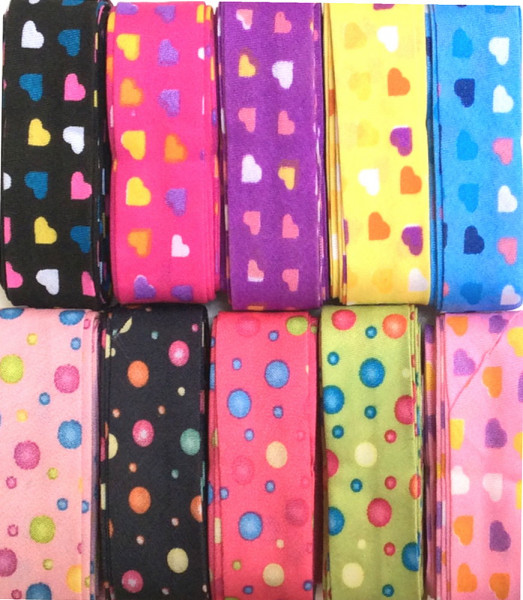 30 m Schrägband 20 mm vorgefalzt 10 x 3 m bedruckt Sortiment