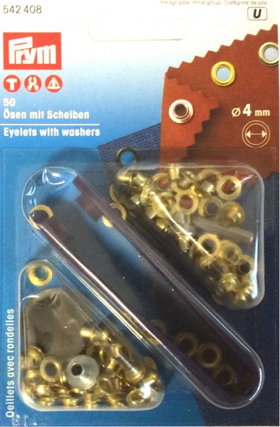 Prym 542408 Ösen und Scheiben 4,0 mm gold