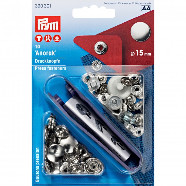 Prym 390301 Nähfrei-Druckknopf Anorak 15 mm silberfarbig