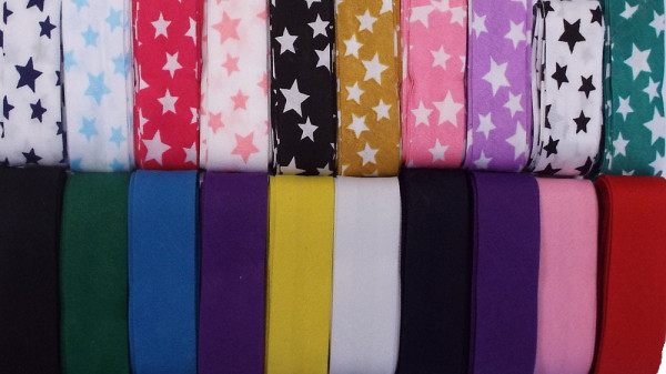 60 m Schrägband 20 mm vorgefalzt 10 x 3 m bedruckt + 10 x 3 m uni Sortiment