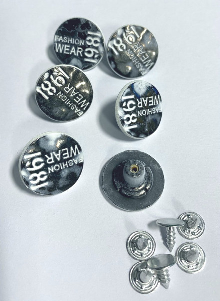 6 Nähfrei-Jeans-Knöpfe 20mm "Fashion Waer 1981"
