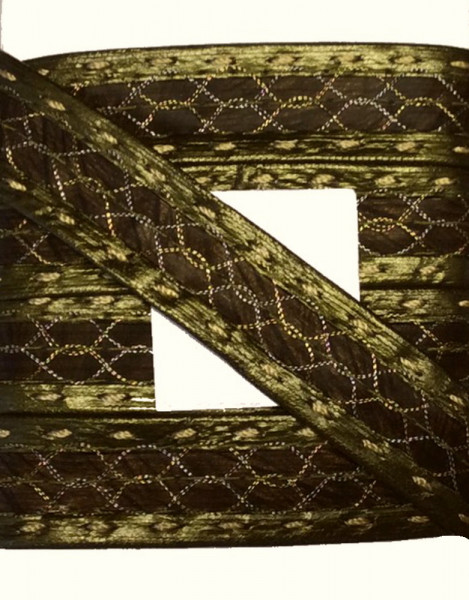 Band Leder-Optik oliv glänzend mit Lurexfaden durchzogen 20 mm