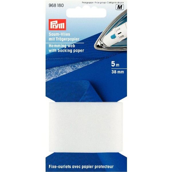 Prym 968180 Saumvlies mit Trägerpapier zum Einbügeln 38 mm weiß