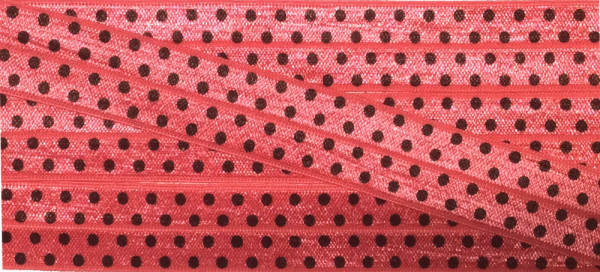 Einfaßband elastisch 20 mm coralle mit schwarzen Punkten