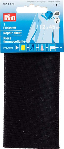 Prym 929450 Flickstoff PES 12 x 45 cm schwarz zum Bügeln