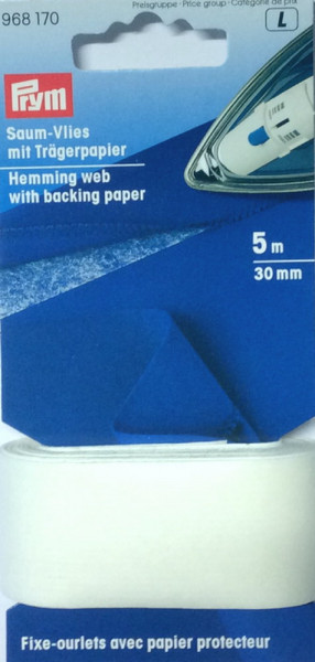 Prym 968170 Saumvlies mit Trägerpapier zum Einbügeln 30mm weiß