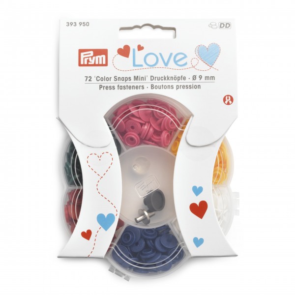 Prym 393950 Druckknöpfe 'Color Snaps Mini' inkl. Werkzeug, Prym Love, 9mm, in 6 Farben