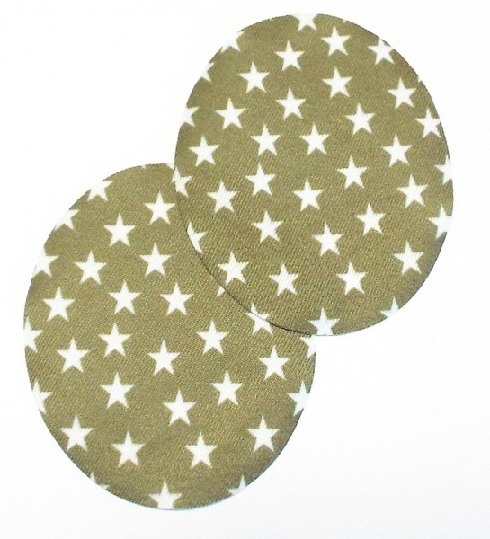 1 Paar Patches/Bügelflicken mit Sternen 90 x 75 mm khaki