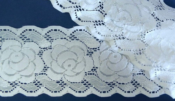 2 m Dessousspitze elastisch 070 mm creme mit Silikonbeschichtung auf der Rückseite