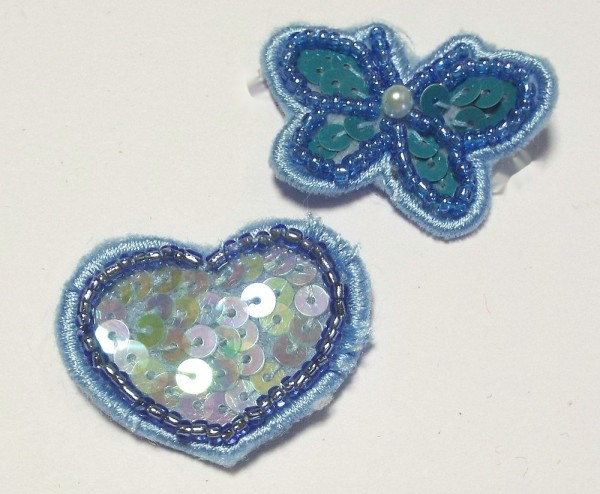 2 Applikationen Sortiment Herz und Schmetterling 35 x 30 mm