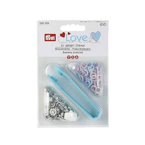 Prym 390700 Love Druckknopf Jersey Color MS 8 mm rosa/hellblau/perle