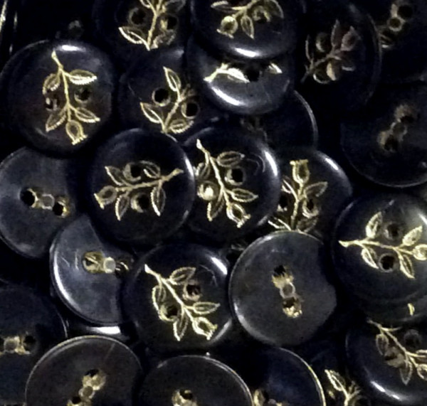 30 Knöpfe 12 mm schwarz mit goldener Rose