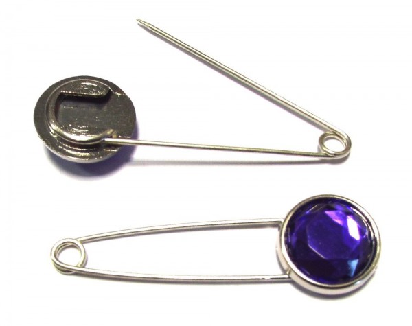 Kilt-Nadel silber mit violettem Strassstein 70 x 20 mm
