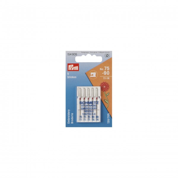 Prym 154935 Nähmaschinennadeln 130/705 Sticken 75+90 Flachkolben
