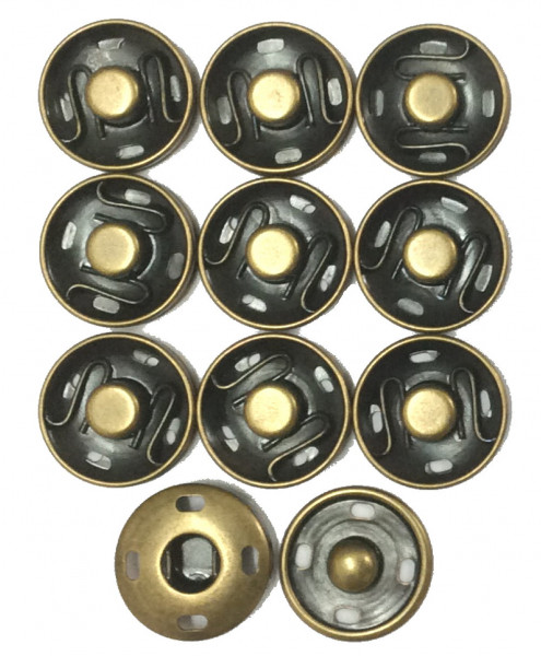 10 Druckknöpfe zum Annähen Metall altmessing 12 mm