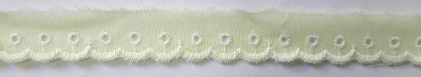 1,90 m Baumwollspitze 15 mm zart gelb, mit weiß gestickter Bogenkante