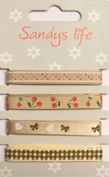 Ripsband 10 mm bedruckt beige-bunt 4 x 1m