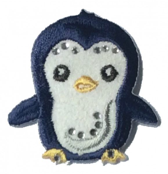 Applikation Pinguin weiss-marine-gelb 40 x 40mm mit Straßsteinchen aufbügelbar