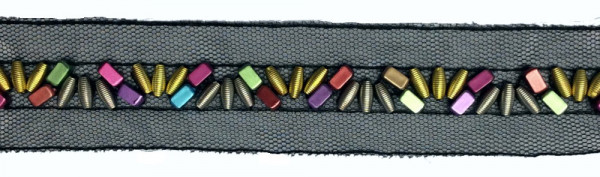 Band / Borte schwarz mit metallisch glänzenden Perlen 40 mm