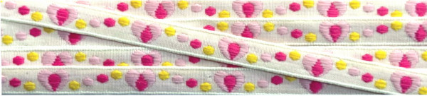 Band creme 8 mm mit pink/rosa Herzen