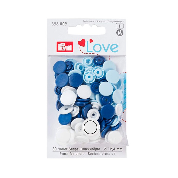Prym 393009 Nähfrei-Druckknopf Color Snaps 12,4 mm blau/weiß/hellblau