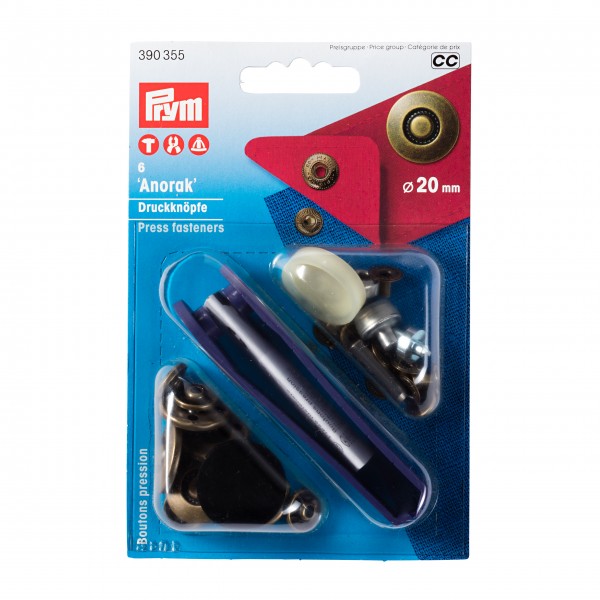 Prym 390355 Nähfrei-Druckknopf Anorak Reifen 20 mm altmessing