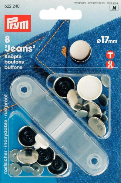 Prym 622240 Nähfrei-Jeans-Knöpfe glatt 17 mm silber matt
