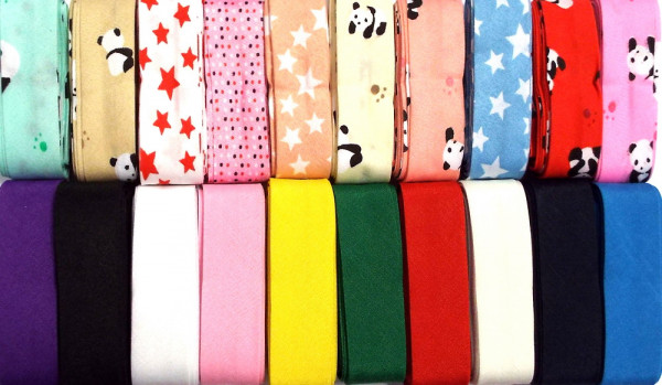 60 m Schrägband 20 mm vorgefalzt 10 x 3 m bedruckt + 10 x 3 m uni Sortiment