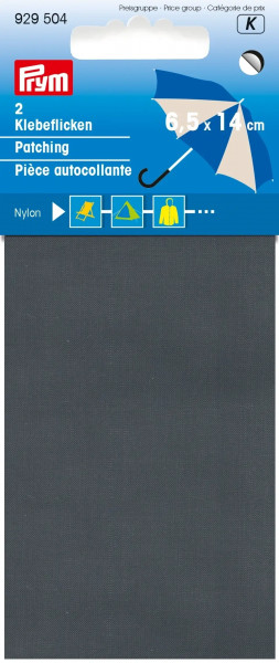 Prym 929504 Klebeflicken Nylon, 2 Stück, 6,5 x 14cm grau