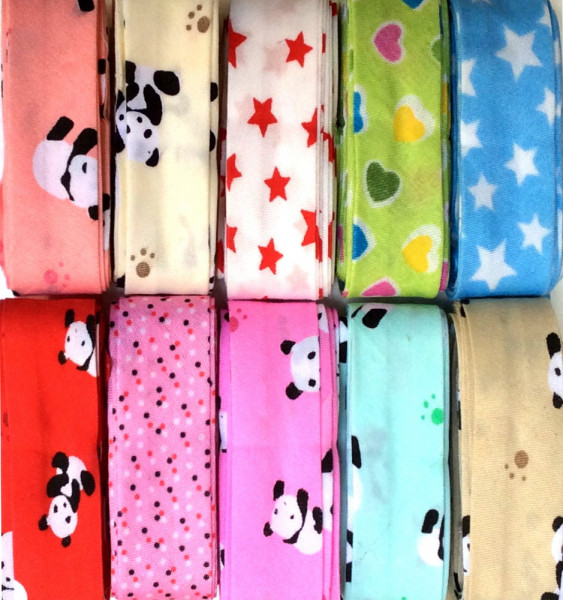 30 m Schrägband 20 mm vorgefalzt 10 x 3 m bedruckt Sortiment