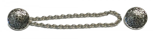 Knopf 15 mm altsilber filigran durchbrochen und mit Knopf-Kettchen