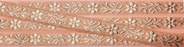 Band 10 mm apricot mit silber Lurex gestickt