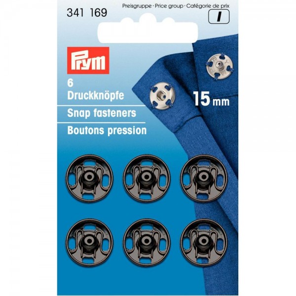 Prym 341169 Annäh-Druckknöpfe Metall 15 mm schwarz