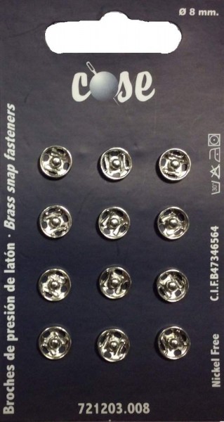 12 Druckknöpfe zum Annähen Metall 8 mm silber