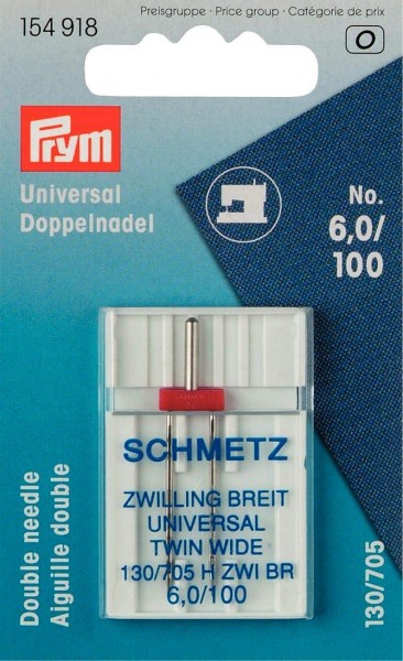 Prym 154918 Doppel-Nähmaschinennadel 130/705 Universal 100/6,0 mm