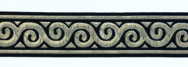 Borte 35 mm schwarz / silber Ornament