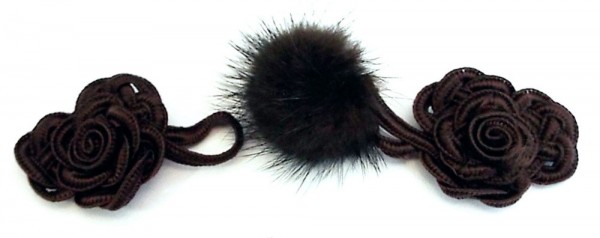Posamenten-Verschluß braun mit Pelzknopf