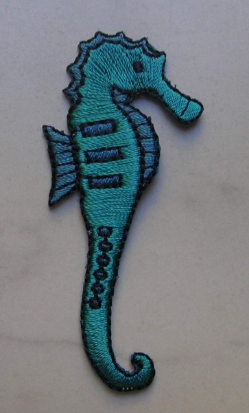Applikation"petrolfarbenes Seepferdchen" 70 x 30 mm