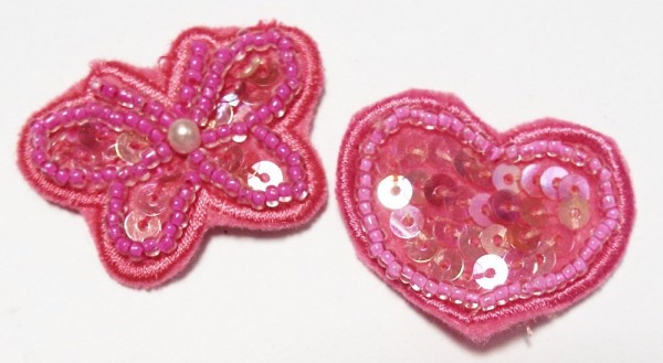 2 Applikationen Sortiment Herz und Schmetterling 35 x 30 mm