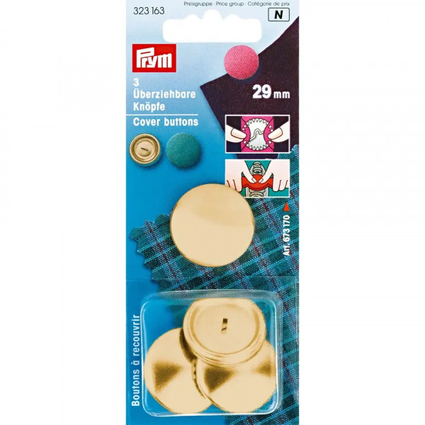 Prym 323163 Überziehbare Knöpfe ohne Werkzeug 29 mm goldfarbig