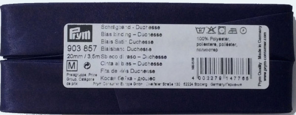Prym 903857 3,5 m Satin-Schrägband 20mm dunkelblau/marine vorgefalzt