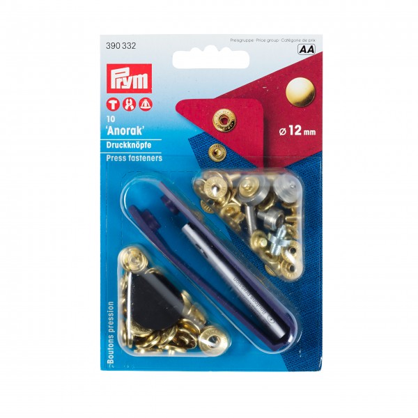 Prym 390332 Nähfrei-Druckknopf Anorak 12 mm gold