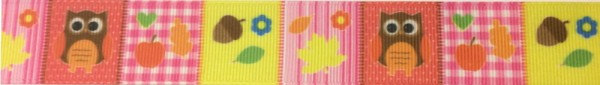 Ripsband 25 mm rosa/gelb/orange Eule
