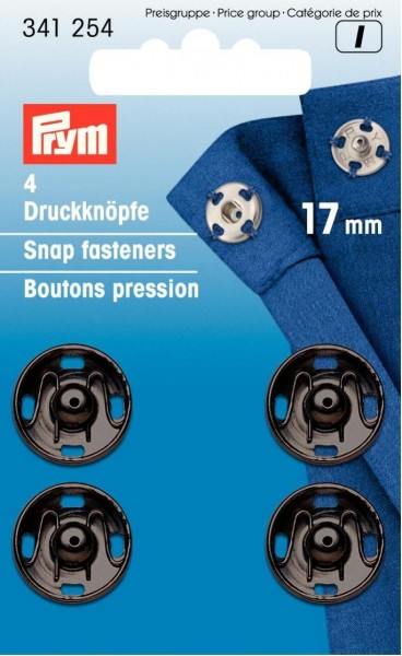 Prym 341254 Annäh-Druckknöpfe Metall 17 mm schwarz