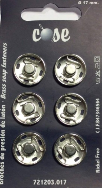 6 Druckknöpfe zum Annähen Metall 17 mm silber