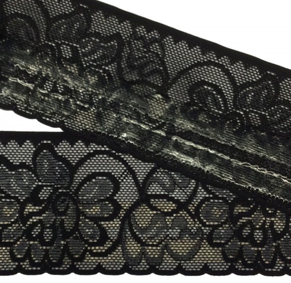Dessous-Spitze elastisch mit Silikonbeschichtung 080mm schwarz