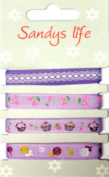 Ripsband 10 mm bedruckt violett-bunt 4 x 1m