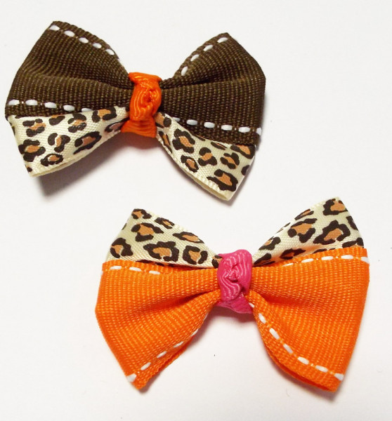 2 Schleifen braun gemustert / orange gemustert