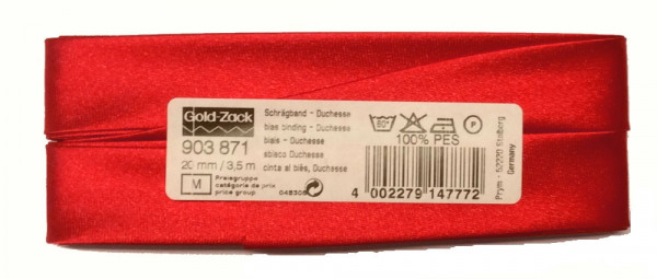 Prym 903871 3,5 m Satin-Schrägband 20mm rot vorgefalzt